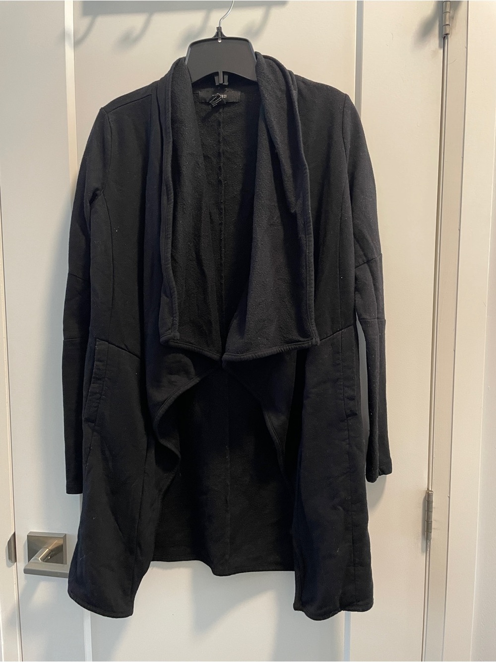 Women's Black Open-Front Draped Coat